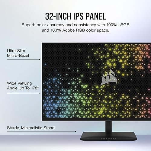 CORSAIR XENEON 315QHD165 Gaming Monitor - 31.5 Inch, IPS QHD (2560 x 1440), NVIDIA G-SYNC Compatible, AMD FreeSync, 165Hz Refresh Rate, 1ms, HDR, HDMI 2.0, DisplayPort 1.4, USB 3.0 - Black