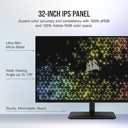 CORSAIR XENEON 315QHD165 Gaming Monitor - 31.5 Inch, IPS QHD (2560 x 1440), NVIDIA G-SYNC Compatible, AMD FreeSync, 165Hz Refresh Rate, 1ms, HDR, HDMI 2.0, DisplayPort 1.4, USB 3.0 - Black