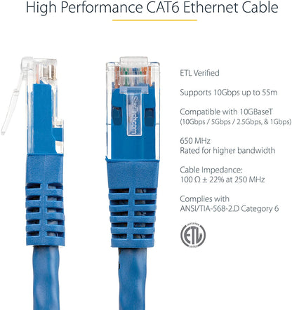 StarTech.com 75ft CAT6 Ethernet Cable - Blue CAT 6 Gigabit Ethernet Wire -650MHz 100W PoE++ RJ45 UTP Molded Category 6 Network/Patch Cord w/Strain Relief/Fluke Tested UL/TIA Certified (C6PATCH75BL) Blue 75 ft / 22.8 m 1 Pack
