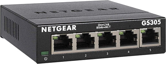 NETGEAR 5-Port Gigabit Ethernet Unmanaged Switch (GS305) - Home Network Hub, Office Ethernet Splitter, Plug-and-Play, Silent Operation, Desktop or Wall Mount 5 Port