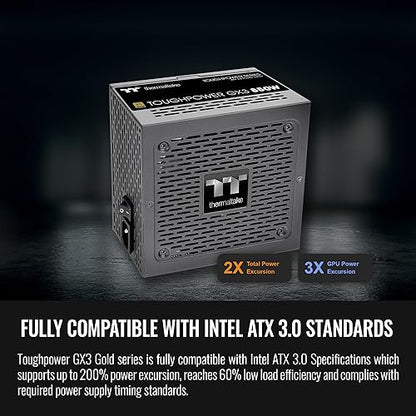 Thermaltake Toughpower GX3 850W 80Plus Gold SLI/Crossfire Ready ATX 3.0 Power Supply; PCIe5 12VHPWR Connector Included; 5 Year Warranty; PS-TPD-0850NNFAGU-3