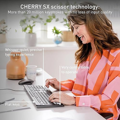CHERRY Stream Keyboard Wired USB SX Scissors Mechanism QWERTY Whisper-Quiet Silent Keystroke for Home Office, Work or Personal Computer. Black Regular Black