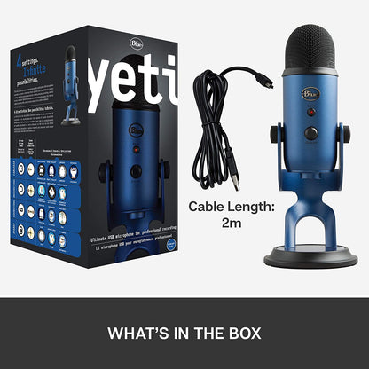 Blue microphones Blue Yeti USB Microphone for Recording, Streaming, Gaming, Podcasting on PC and Mac, Condenser Mic for Laptop or Computer with Blue VO!CE Effects, Adjustable Stand, Plug and Play – Midnight Blue