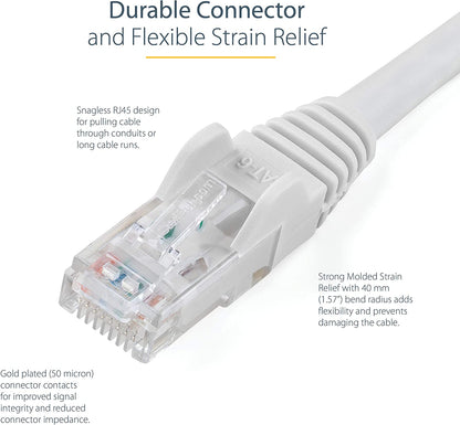 StarTech.com 35ft CAT6 Ethernet Cable - White CAT 6 Gigabit Ethernet Wire -650MHz 100W PoE RJ45 UTP Network/Patch Cord Snagless w/Strain Relief Fluke Tested/Wiring is UL Certified/TIA (N6PATCH35WH) White 35 ft / 10.6 m 1 Pack