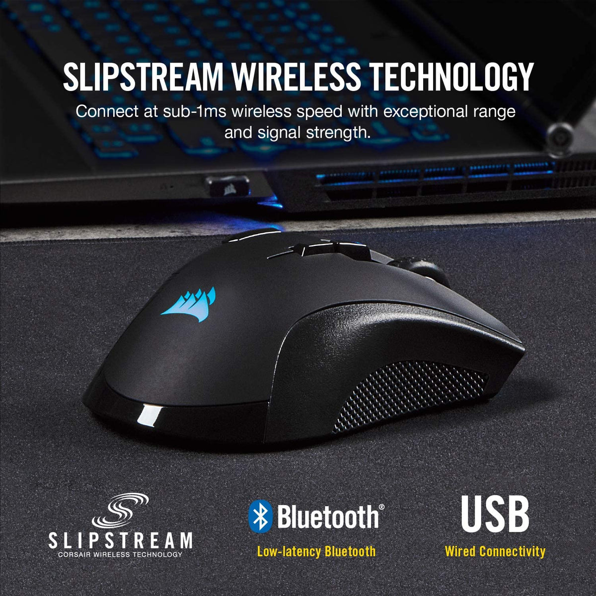 Corsair Ironclaw Wireless RGB - FPS and MOBA Gaming Mouse - 18,000 DPI Optical Sensor - Sub-1 ms SLIPSTREAM Wireless Wireless Mouse