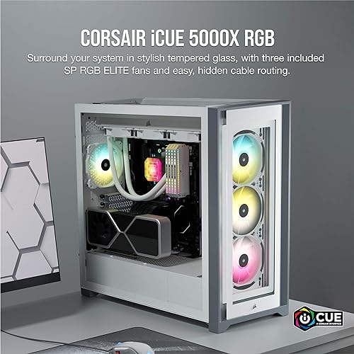 Corsair iCUE 5000X RGB Tempered Glass Mid-Tower ATX PC Smart Case - White White Smart Case