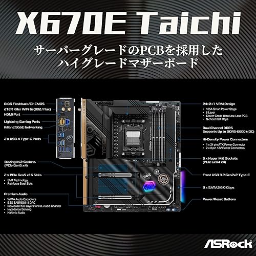 Asrock X670E Taichi AMD X670 Socket AM5 Extended ATX DDR5-SDRAM Motherboard