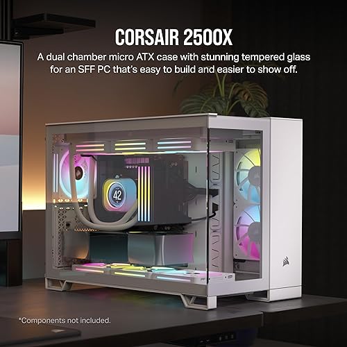 CORSAIR 2500X Small-Tower mATX Dual Chamber PC Case – Panoramic Tempered Glass – Reverse Connection Motherboard Compatible – No Fans Included – White Tempered Glass White