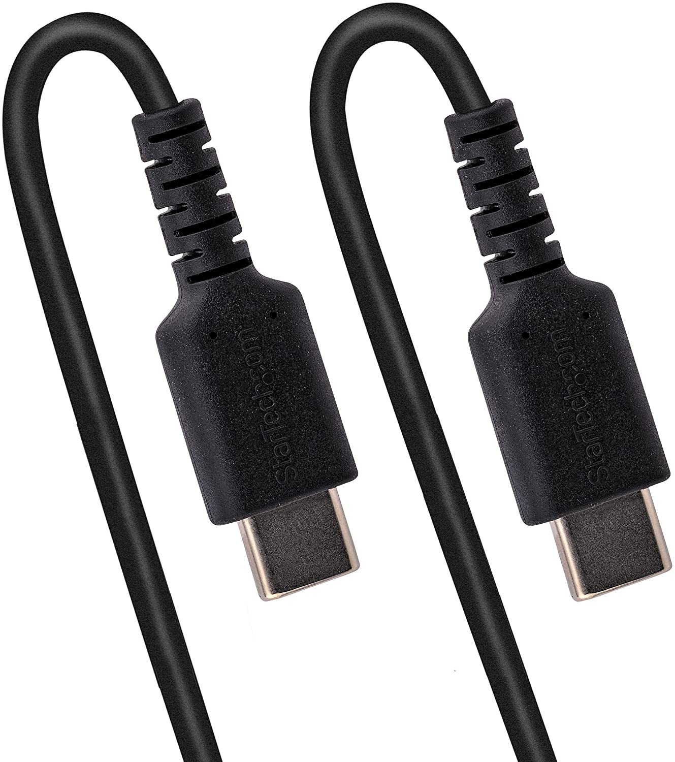 StarTech.com 20in (50cm) USB C Charging Cable, Coiled Heavy Duty Fast Charge &amp; Sync USB-C Cable, USB 2.0 Type-C Cable, Rugged Aramid Fiber, Durable Male to Male USB Cable, Black (R2CCC-50C-USB-CABLE)