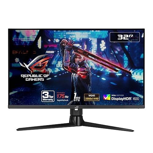 ASUS ROG Strix 32” 1440P Gaming Monitor (XG32AQ) - QHD (2560 x 1440), Fast IPS, 175Hz (OC), 1ms, G-SYNC Compatible, Variable Overdrive, Eye Care, DisplayHDR 600, DisplayPort, HDMI, USB, 96% DCI-P3