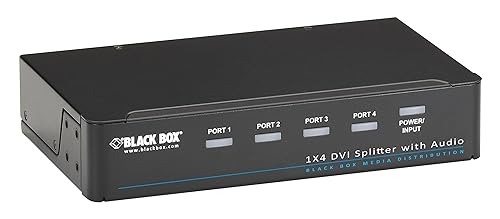 Black Box DVI-D Splitter with Audio and HDCP, 1 x 4 - Audio Line In - Audio Line Out - DVI In - DVI Out