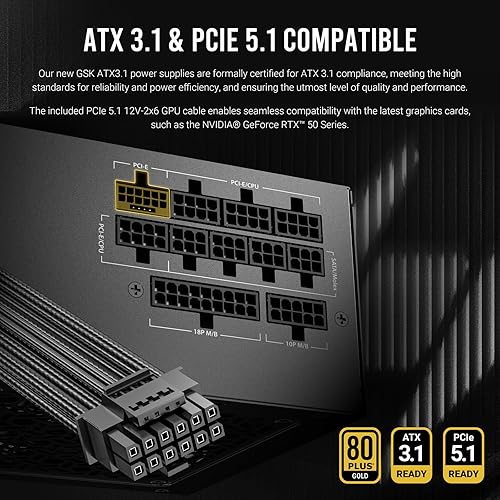 ANTEC GSK750 V2 ATX3.1, 750W Full Modular PSU, 80 Plus Gold Certified, PCIE 5.1 Support, PhaseWave Design, Zero RPM Manager, 120mm Silent Fan, 10-Year Warranty, Braised Cable