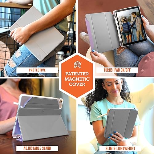 STM Studio Fitted Protective Case for Apple iPad (9th/8th/7th Gen) - Apple Pencil Storage, Lightweight, Magnetic Closure-to-Stand Cover - Black (stm-222-383JU-01)