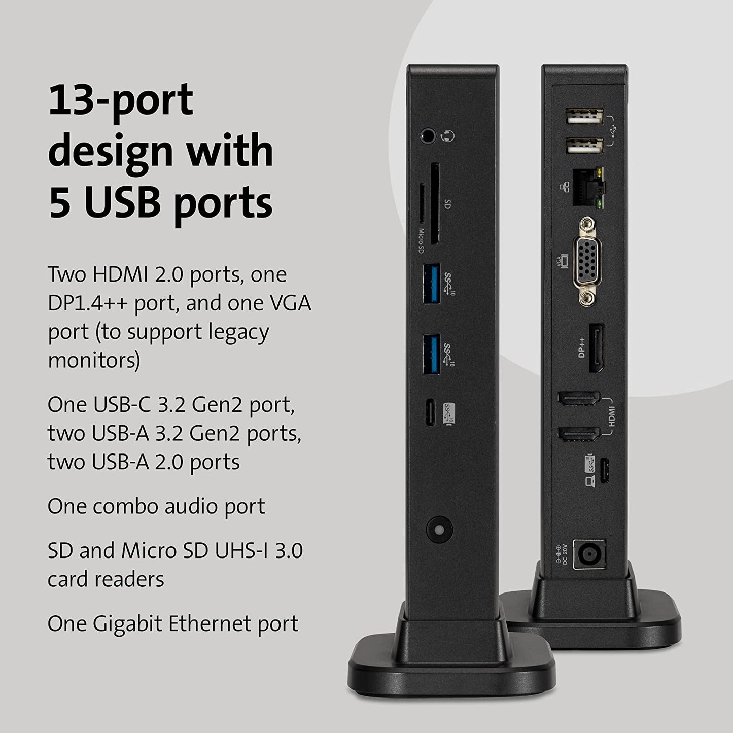 Kensington Triple Display USB-C Docking Station for Dell, HP, Lenovo, Acer, ASUS, Razer, Surface - Triple 4K Video, 100W PD (K37060NA) USB-C Triple Display 100W Driverless Docking Station