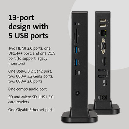 Kensington Triple Display USB-C Docking Station for Dell, HP, Lenovo, Acer, ASUS, Razer, Surface - Triple 4K Video, 100W PD (K37060NA) USB-C Triple Display 100W Driverless Docking Station