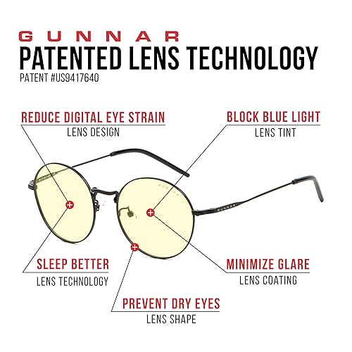 GUNNAR - Premium Gaming & Computer Blue Light Blocking Glasses for Men & Women - Digital Eye Strain Protection - Ellipse Black Amber Lens