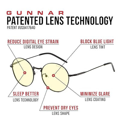 GUNNAR - Premium Gaming & Computer Blue Light Blocking Glasses for Men & Women - Digital Eye Strain Protection - Ellipse Black Amber Lens