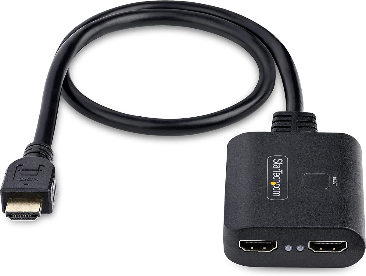 StarTech.com 2-Port HDMI Splitter, 4K 60Hz HDMI 2.0 Video, 4K HDMI Splitter 1 in 2 Out, 1x2 HDMI Display/Output Splitter, HDR/HDCP, 20in (50cm) Built-in HDMI Cable (HDMI-SPLITTER-4K60UP)