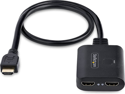 StarTech.com 2-Port HDMI Splitter, 4K 60Hz HDMI 2.0 Video, 4K HDMI Splitter 1 in 2 Out, 1x2 HDMI Display/Output Splitter, HDR/HDCP, 20in (50cm) Built-in HDMI Cable (HDMI-SPLITTER-4K60UP)
