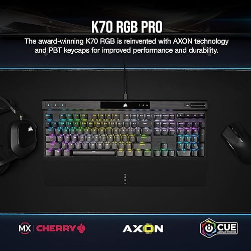 Corsair K70 RGB PRO Wired Mechanical Gaming Keyboard (CHERRY MX RGB Blue Switches: Tactile and Clicky, 8,000Hz Hyper-Polling, PBT DOUBLE-SHOT PRO Keycaps, Soft-Touch Palm Rest) QWERTY, NA - Black K70 RGB PRO MX BLUE (Clicky) Black