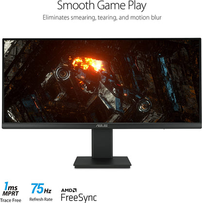 ASUS 29” 1080P Ultrawide HDR Monitor (VP299CL) - 21:9 (2560 x 1080), IPS, 75Hz, 1ms, USB-C w/ 15W Power Delivery, FreeSync, Eye Care Plus, HDR-10, VESA Mountable, HDMI, DisplayPort, Height Adjustable 29” IPS 1ms FHD 21:9 HDR USB-C Power Delivery Monitor