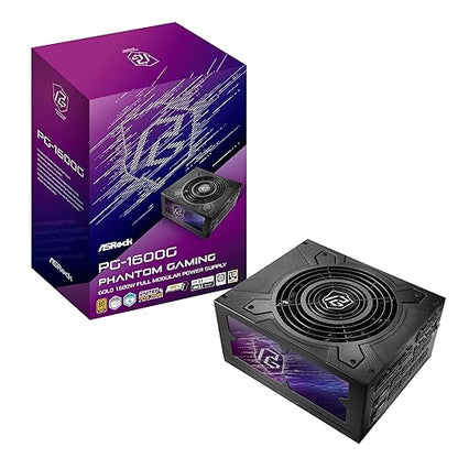 ASRock PG 1600G ATX 3.1 1600W Power Supply PCle5.1 Fully Modular Japanese Capacitor Phantom Gaming PG-1600G 80 Plus Gold Cybenetics Platinum 12V-2x6 Cables Gold Phantom Gaming 1600W