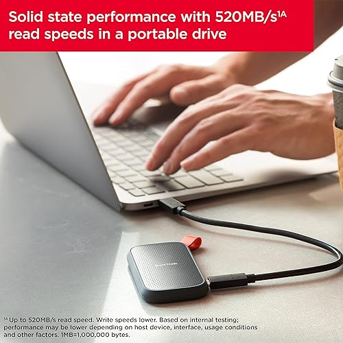 SanDisk 1TB Portable SSD - Up to 520MB/s, USB-C, USB 3.2 Gen 2 - SDSSDE30-1T00-G25 Previous Generation 1TB