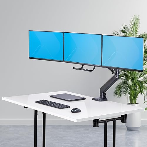 StarTech.com Crossbar Triple Monitor Desk Mount for Up to Three 27in Screens, VESA 75x75/100x100, Tool-Less Arm Adjustments