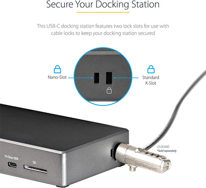 StarTech.com USB C Dock - Triple 4K Monitor USB Type-C Docking Station - 100W Power Delivery - DP 1.4 Alt Mode &amp; DSC, 2x DisplayPort 1.4/HDMI 2.0 - 6xUSB (2x 10Gbps), SD - Windows/Chrome (DK31C2DHSPD)