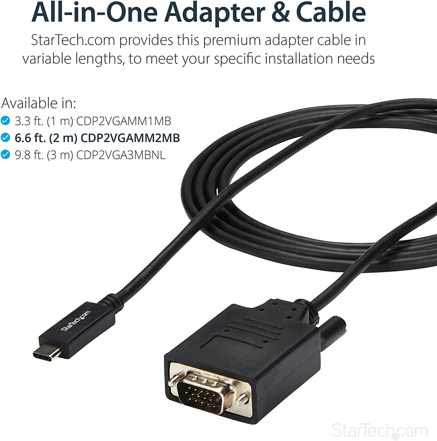 StarTech.com 6ft/2m USB C to VGA Cable - 1920x1200/1080p USB Type C to VGA Video Active Adapter Cable - Thunderbolt 3 Compatible - Laptop to VGA Monitor/Projector - DP Alt Mode HBR2 (CDP2VGAMM2MB) 6.6 feet