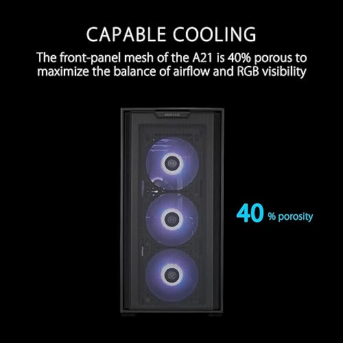 ASUS A21 Micro-ATX Case Black Edition Supports Graphics Cards up to 380mm, 360mm Coolers, & Standard ATX PSUs, Porous Front-Panel Mesh, Compatible with New BTF Hidden Connector Technology