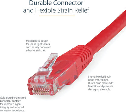 StarTech.com 50ft CAT6 Ethernet Cable - Red CAT 6 Gigabit Ethernet Wire -650MHz 100W PoE++ RJ45 UTP Molded Category 6 Network/Patch Cord w/Strain Relief/Fluke Tested UL/TIA Certified (C6PATCH50RD) Red 50 ft / 15 m 1 Pack