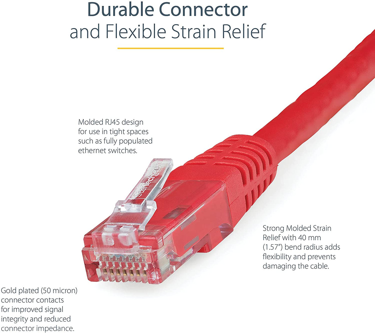 StarTech.com 5ft CAT6 Ethernet Cable - Red CAT 6 Gigabit Ethernet Wire -650MHz 100W PoE++ RJ45 UTP Molded Category 6 Network/Patch Cord w/Strain Relief/Fluke Tested UL/TIA Certified (C6PATCH5RD) Red 5 ft / 1.5 m 1 Pack
