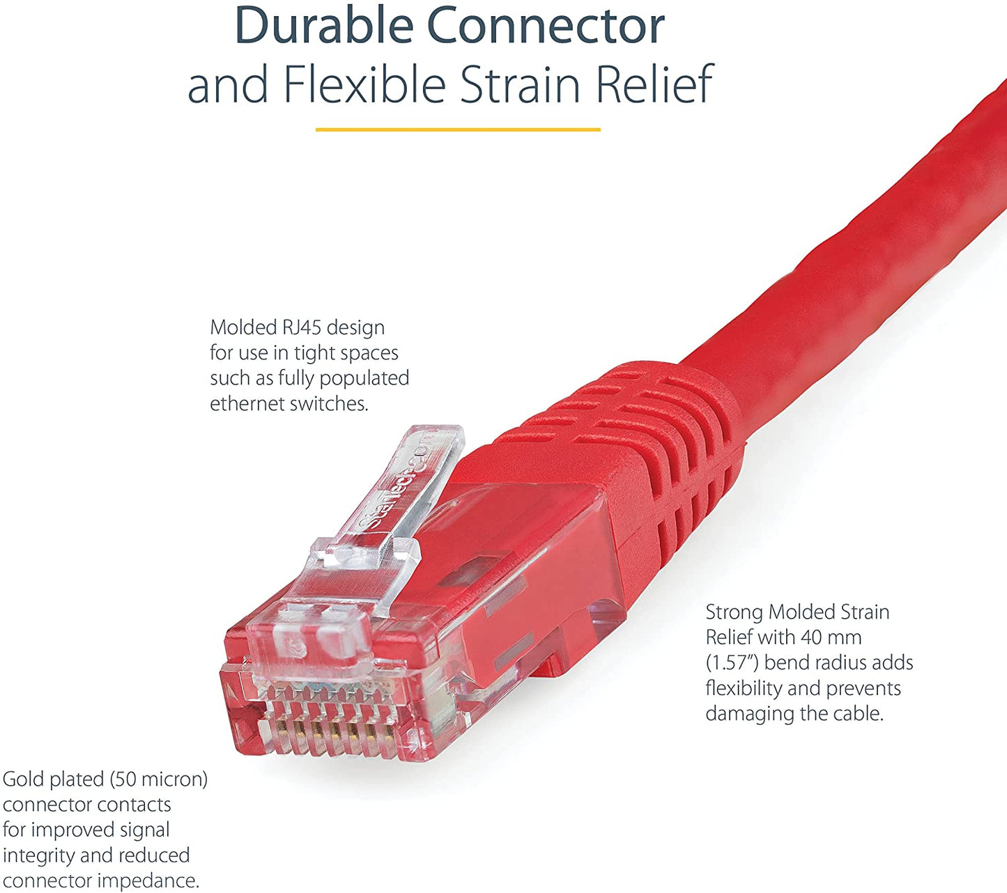 StarTech.com 6ft CAT6 Ethernet Cable - Red CAT 6 Gigabit Ethernet Wire -650MHz 100W PoE++ RJ45 UTP Molded Category 6 Network/Patch Cord w/Strain Relief/Fluke Tested UL/TIA Certified (C6PATCH6RD) Red 6 ft / 1.82 m 1 Pack