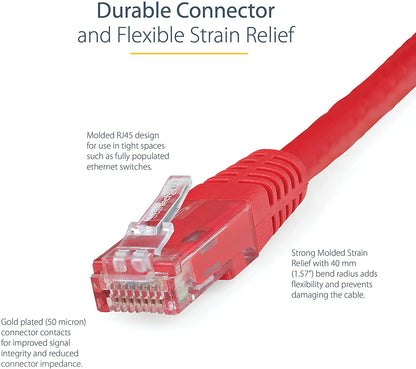 StarTech.com 6ft CAT6 Ethernet Cable - Red CAT 6 Gigabit Ethernet Wire -650MHz 100W PoE++ RJ45 UTP Molded Category 6 Network/Patch Cord w/Strain Relief/Fluke Tested UL/TIA Certified (C6PATCH6RD) Red 6 ft / 1.82 m 1 Pack