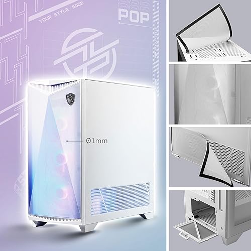 MSI Premium Mid-Tower PC Gaming Case – Tempered Glass Side Panel – 4X ARGB 120mm Fan – Liquid Cooling Support up to 360mm Radiator x 1 – Cable Management System – MPG GUNGNIR 300R Airflow White