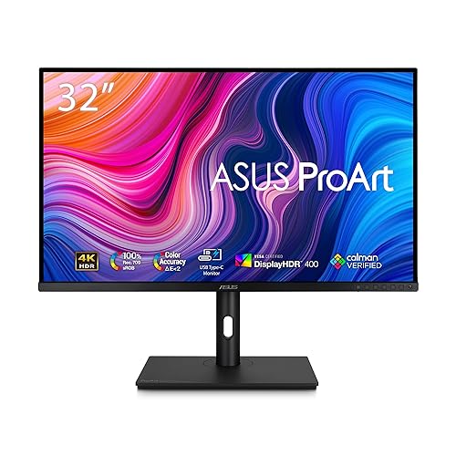 ASUS ProArt Display 32” 4K HDR Monitor (PA329CV) - UHD (3840 x 2160), IPS, 100% sRGB/Rec.709, ?E < 2, Calman Verified, USB-C Power Delivery, DisplayPort, HDMI, USB 3.1 Hub, C-clamp, Height Adjustable