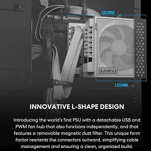 Lian Li Edge Series - 850W Full Modular Power Supply - Gold - ATX 3.1 - PCIE 5.1 Support - 12V-2x6 Connector - L-Shape Design for Dual Chamer Case - Without USB/Fan Hub - White (EG0850G.W) 850W Gold ATX White
