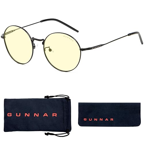 GUNNAR - Premium Gaming & Computer Blue Light Blocking Glasses for Men & Women - Digital Eye Strain Protection - Ellipse Black Amber Lens