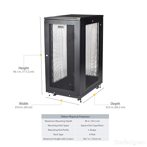 StarTech.com 4-Post 24U Server Rack Cabinet, 19 Data Rack Cabinet for IT / Network Equipment, with Adjustable Mounting Rails 24U Cabinet