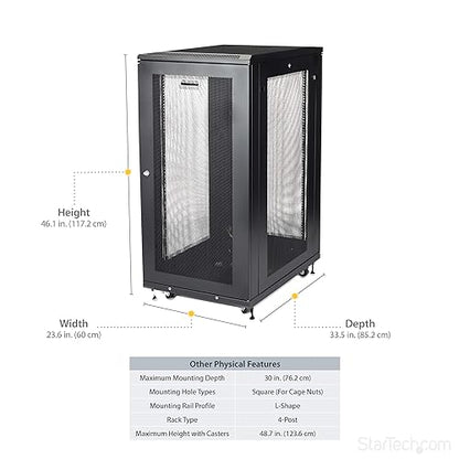 StarTech.com 4-Post 24U Server Rack Cabinet, 19 Data Rack Cabinet for IT / Network Equipment, with Adjustable Mounting Rails 24U Cabinet