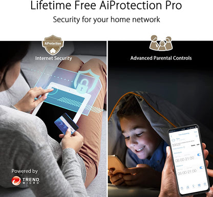 ASUS ZenWiFi XT9 AX7800 Tri-Band WiFi6 Mesh WiFiSystem (2Pack), 802.11ax, up to 5700 sq ft &amp; 6+ Rooms, AiMesh, Lifetime Free Internet Security, Parental Controls, 2.5G WAN Port, UNII 4, White