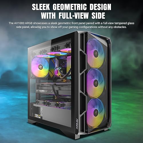 Antec AX1000 ARGB, 4 x 140mm ARGB PWM Fans Included, Fan Controller, Up to 9 Fans Simultaneously, Type-C 3.2, Full-View Tempered Glass Side Panel, 360mm Radiator Support, Mid-Tower ATX PC Case