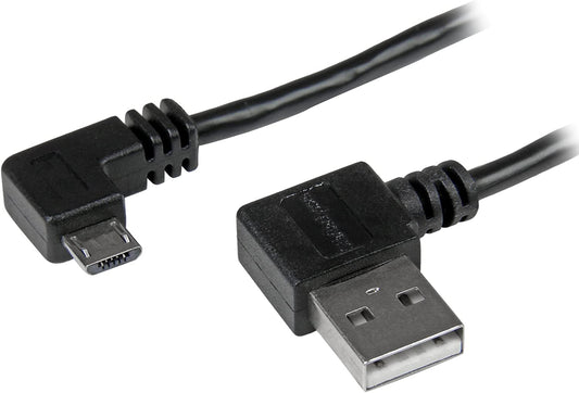 StarTech.com 1m 3 ft Micro-USB Cable with Right-Angled Connectors - M/M - USB A to Micro B Cable - 3ft Right Angle Micro USB Cable (USB2AUB2RA1M), Black 3 ft / 1m