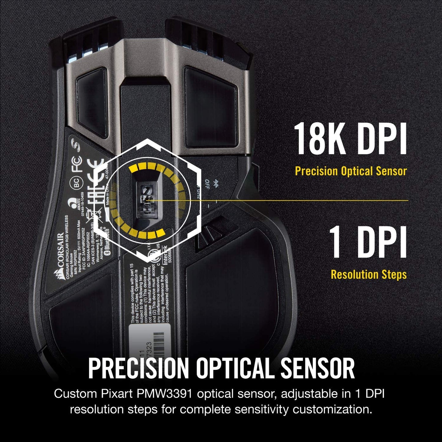 Corsair Ironclaw Wireless RGB - FPS and MOBA Gaming Mouse - 18,000 DPI Optical Sensor - Sub-1 ms SLIPSTREAM Wireless Wireless Mouse