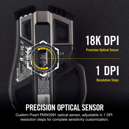Corsair Ironclaw Wireless RGB - FPS and MOBA Gaming Mouse - 18,000 DPI Optical Sensor - Sub-1 ms SLIPSTREAM Wireless Wireless Mouse