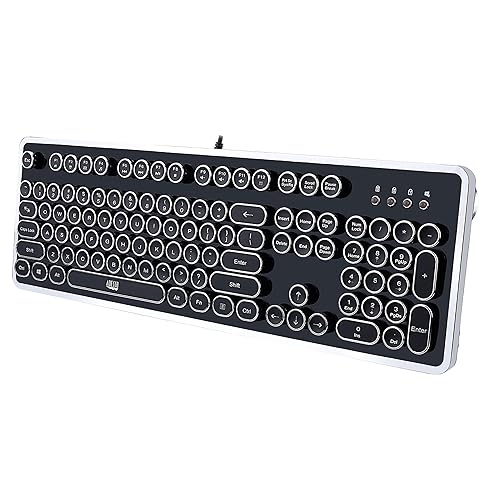 Adesso Desktop Mechanical Typewriter Keyboard - Cable Connectivity - USB Interface - 104 Key(s) - QWERTY Layout - Desktop Computer - Windows - Mechanical Keyswitch - Black
