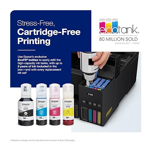 Epson EcoTank ET-4850 Wireless All-in-One Cartridge-Free Supertank Printer with Scanner, Copier, Fax, ADF and Ethernet – The Perfect Printer for Your Office - Black Black ET-4850