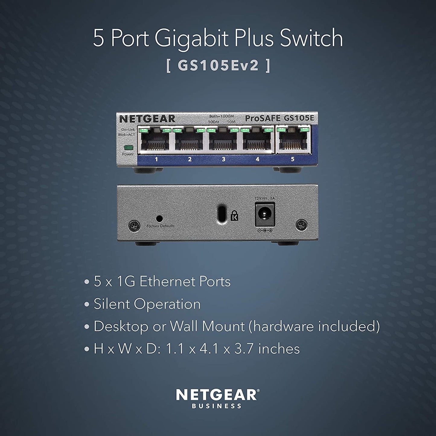 NETGEAR 5-Port Gigabit Ethernet Plus Switch (GS105Ev2) - Managed, Desktop or Wall Mount, and Limited Lifetime Protection Plus 5 port