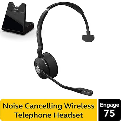 Jabra Engage 75 Wireless Headset, Mono – Telephone Headset with Industry-Leading Wireless Performance, Advanced Noise-Cancelling Microphone, Call Center Headset with All Day Battery Life, Black Engage 75 Mono